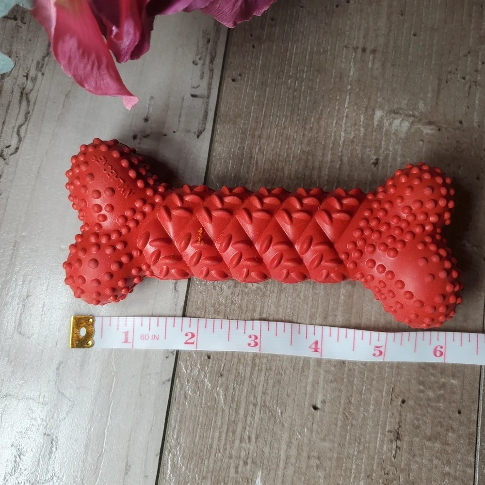 Nylabone Essentials Fun 'N' Fit Rubber Braided Bone Medium Red